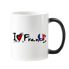 我爱法国文字爱心国旗艺术字插画图案 陶瓷加热变色马克杯咖啡杯牛奶杯水杯子