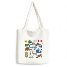 加拿大风土人情民俗地标动物国旗居民饮食插画图案 白色帆布手提袋时尚环保帆布包