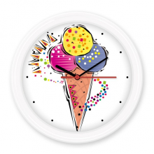 红黄蓝三色冰淇淋墨西哥文化元素插图 圆形无声挂钟壁钟钟表家居装饰礼物