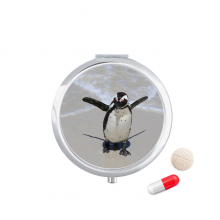 海洋南企鹅白色光线海浪云水自然 圆形药盒便携镜子迷你药丸盒子礼物