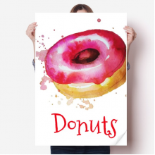 水彩画手绘粉色甜甜圈图案 海报贴纸80x55cm墙贴纸卧室家居装饰