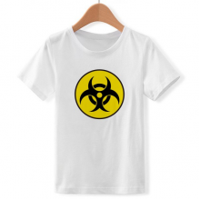 黄色圆形危险有害物质辐射标志 儿童白色短袖T恤创意纪念衫个性T恤衫礼物