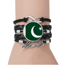 巴基斯坦国旗亚洲洲国家象征符号图案 黑色皮革手链永恒爱礼品礼物