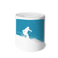 双板冬季运动滑雪冰雪 陶瓷存钱罐白色硬币储蓄盒礼物