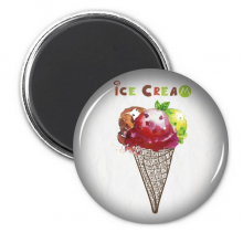 水彩树叶蛋筒冰淇淋 圆形冰箱贴徽章3件装