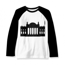 德国国会大厦柏林剪影图案 长袖黑白上衣连肩T恤衫