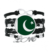巴基斯坦国旗亚洲洲国家象征符号图案 黑色皮革手链永恒爱礼品礼物